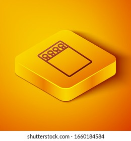 Isometric line Open matchbox and matches icon isolated on orange background. Yellow square button. Vector Illustration