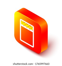 Isometric line Open matchbox and matches icon isolated on white background. Orange square button. Vector Illustration