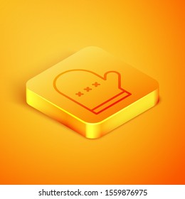 Isometric line Oven glove icon isolated on orange background. Kitchen potholder sign. Cooking glove. Orange square button. Vector Illustration