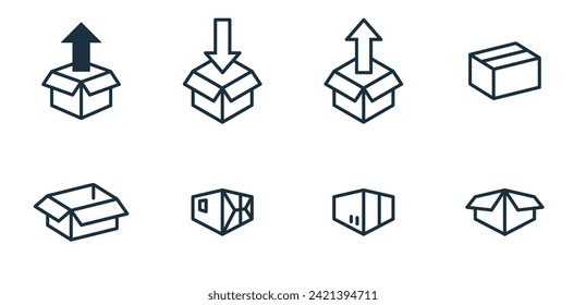 Isometric line packaging boxes icons set on white background. service business. Parcel container, packaging boxes, web design for applications.