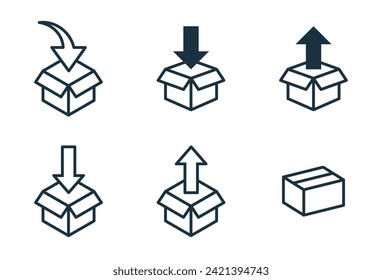 Isometric line packaging boxes icons set on white background. service business. Parcel container, packaging boxes, web design for applications.