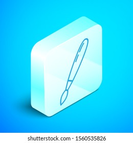 Isometric line Paint brush icon isolated on blue background. Silver square button. Vector Illustration