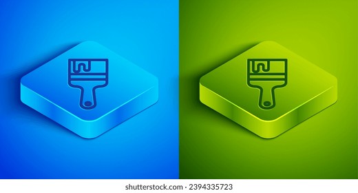 Isometric line Paint brush icon isolated on blue and green background. Square button. Vector