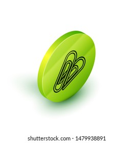 Isometric line Paper clip icon isolated on white background. Green circle button. Vector Illustration