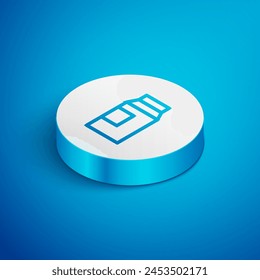 Línea isométrica Paquete de papel para icono de leche aislado sobre fondo azul. Signo de paquete de leche. Botón de círculo blanco. Vector