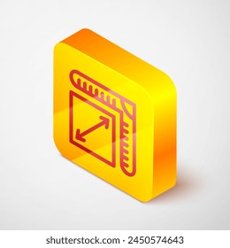 Isometric line Paper size icon isolated on grey background. Yellow square button. Vector