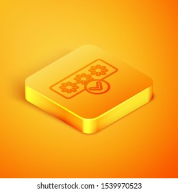 Isometric line Password protection and safety access icon isolated on orange background. Security, safety, protection, privacy concept. Orange square button. Vector Illustration