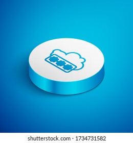 Isometric line Password protection and safety access icon isolated on blue background. Security, safety, protection, privacy concept. White circle button. Vector Illustration