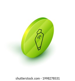Isometric line Pastry bag for decorate cakes with cream icon isolated on white background. Kitchenware and utensils. Green circle button. Vector