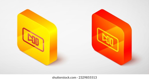 Isometric line Pause button icon isolated on grey background. Yellow and orange square button. Vector