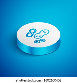 Isometric line Peanut icon isolated on blue background. White circle button. Vector Illustration