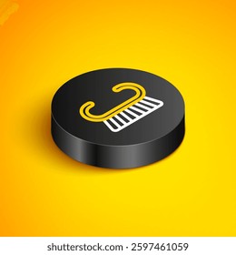 Isometric line Pedicure brush or grater icon isolated on yellow background. Brush for cleaning nails for manicure and pedicure. Black circle button. Vector