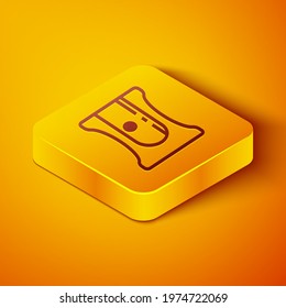 Isometric line Pencil sharpener icon isolated on orange background. Yellow square button. Vector Illustration
