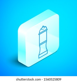 Isometric line Pepper icon isolated on blue background. Cooking spices. Silver square button. Vector Illustration