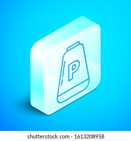 Isometric line Pepper icon isolated on blue background. Cooking spices. Silver square button. Vector Illustration