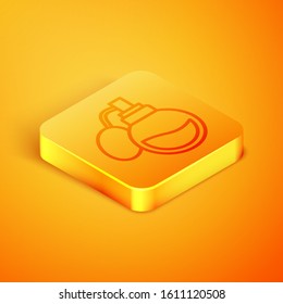 Isometric line Perfume icon isolated on orange background. Orange square button. Vector Illustration
