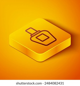 Isometrische Linie Parfüm-Symbol auf orangefarbenem Hintergrund. Gelbes quadratisches Button. Vektorgrafik