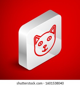 Isometric line Pet icon isolated on red background. Silver square button. Vector Illustration