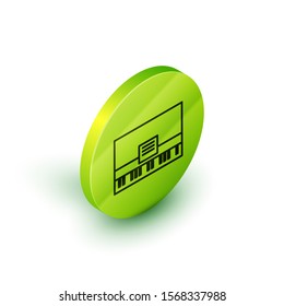 Isometric line Piano icon isolated on white background. Musical instrument. Green circle button. Vector Illustration