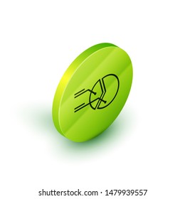 Isometric line Pie chart infographic icon isolated on white background. Diagram chart sign.  Green circle button. Vector Illustration