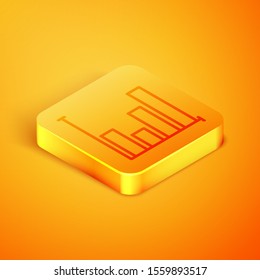 Isometric line Pie chart infographic icon isolated on orange background. Diagram chart sign. Orange square button. Vector Illustration