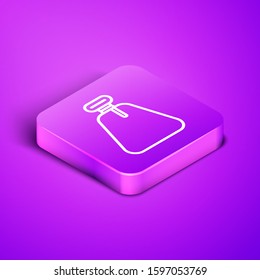 Isometric line Pirate sack icon isolated on purple background. Purple square button. Vector Illustration
