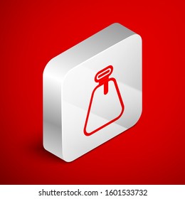 Isometric line Pirate sack icon isolated on red background. Silver square button. Vector Illustration