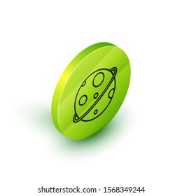 Isometric line Planet icon isolated on white background. Green circle button. Vector Illustration