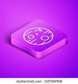 Isometric line Planet Mars icon isolated on purple background. Purple square button. Vector Illustration