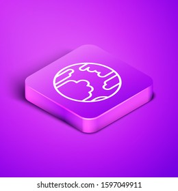 Isometric line Planet Mercury icon isolated on purple background. Purple square button. Vector Illustration