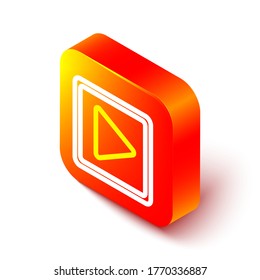 Isometric line Play in square icon isolated on white background. Orange square button. Vector Illustration