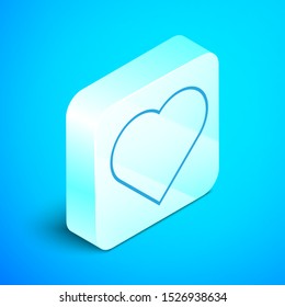 Isometric line Playing card with heart symbol icon isolated on blue background. Casino gambling. Silver square button. Vector Illustration