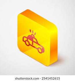 Isometric line Police car and police flasher icon isolated on grey background. Emergency flashing siren. Yellow square button. Vector