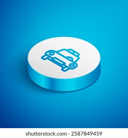 Isometric line Police car and police flasher icon isolated on blue background. Emergency flashing siren. White circle button. Vector