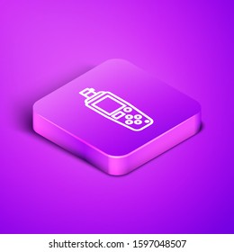 Isometric line Portable sensor icon isolated on purple background. Purple square button. Vector Illustration