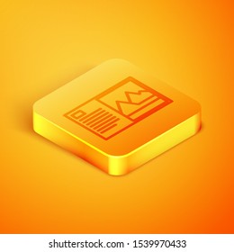 Isometric line Postcard icon isolated on orange background. Orange square button. Vector Illustration