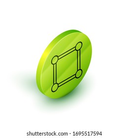 Isometric line Presentation board with graph, schedule, chart, diagram, infographic, pie graph icon isolated on white background. Green circle button. Vector Illustration