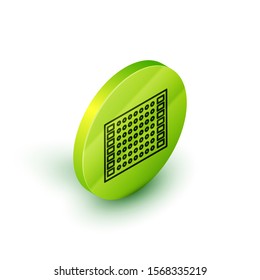 Isometric line Printed circuit board PCB icon isolated on white background. Green circle button. Vector Illustration