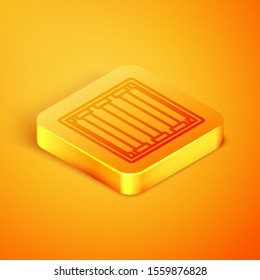 Isometric line Prison window icon isolated on orange background. Orange square button. Vector Illustration