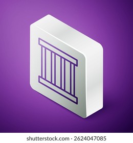Isometric line Prison window icon isolated on purple background. Silver square button. Vector