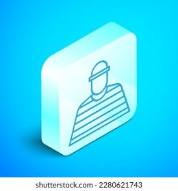 Isometric line Prisoner icon isolated on blue background. Silver square button. Vector Illustration
