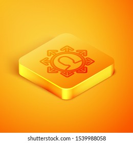 Isometric line Project team base icon isolated on orange background. Business analysis and planning, consulting, team work, project management. Orange square button. Vector Illustration