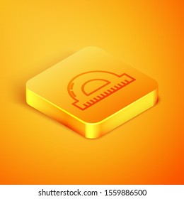 Isometric line Protractor grid for measuring degrees icon isolated on orange background. Tilt angle meter. Measuring tool. Geometric symbol. Orange square button. Vector Illustration