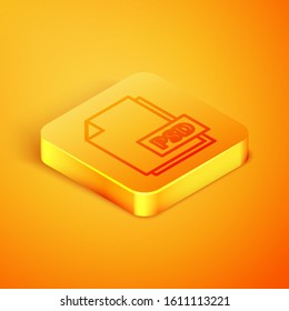 Isometric line PSD file document. Download psd button icon isolated on orange background. PSD file symbol. Orange square button. Vector Illustration