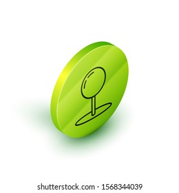 Isometric line Push pin icon isolated on white background. Thumbtacks sign. Green circle button. Vector Illustration