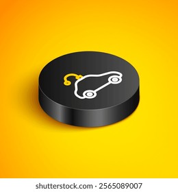 Isometric line Radio controlled car toy icon isolated on yellow background. Control remote car toy. Black circle button. Vector