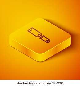 Isometric line Rasp metal file icon isolated on orange background. Rasp for working with wood and metal. Tool for workbench, workshop. Yellow square button. Vector Illustration