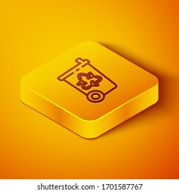 Isometric line Recycle bin with recycle symbol icon isolated on orange background. Trash can icon. Garbage bin sign. Recycle basket sign. Yellow square button. Vector Illustration