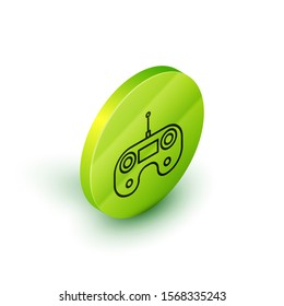 Isometric line Remote control icon isolated on white background. Green circle button. Vector Illustration