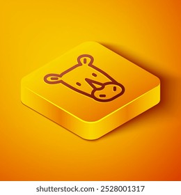 Isometric line Rhinoceros icon isolated on orange background. Animal symbol. Yellow square button. Vector